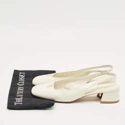 Pre Owned Louis Vuitton Cream Patent Leather Slingback Pumps Size 40