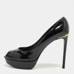 Pre Owned Louis Vuitton Black Patent Leather Eyeline Peep Toe Pumps Size 37.5