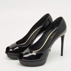 Pre Owned Louis Vuitton Black Patent Leather Eyeline Peep Toe Pumps Size 37.5