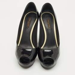 Pre Owned Louis Vuitton Black Patent Leather Eyeline Peep Toe Pumps Size 37.5