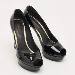 Pre Owned Louis Vuitton Black Patent Leather Eyeline Peep Toe Pumps Size 37.5