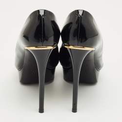 Pre Owned Louis Vuitton Black Patent Leather Eyeline Peep Toe Pumps Size 37.5