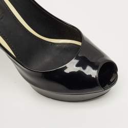 Pre Owned Louis Vuitton Black Patent Leather Eyeline Peep Toe Pumps Size 37.5