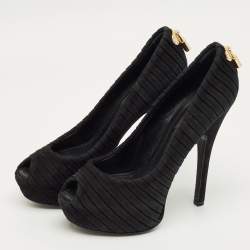 Pre Owned Louis Vuitton Black Suede Oh Really! Peep Toe Pumps Size 36.5