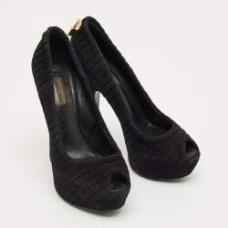 Pre Owned Louis Vuitton Black Suede Oh Really! Peep Toe Pumps Size 36.5