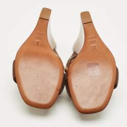 Pre Owned Louis Vuitton Brown Studded Canvas Cross Strap Wedge Sandals Size 39.5