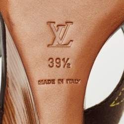 Pre Owned Louis Vuitton Brown Studded Canvas Cross Strap Wedge Sandals Size 39.5