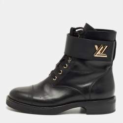 Pre Owned Louis Vuitton Black Leather Wonderland Ranger Combat Boots Size 38