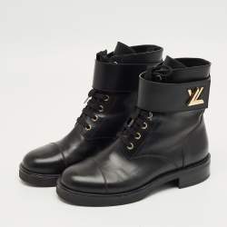 Pre Owned Louis Vuitton Black Leather Wonderland Ranger Combat Boots Size 38