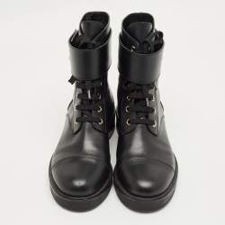 Pre Owned Louis Vuitton Black Leather Wonderland Ranger Combat Boots Size 38