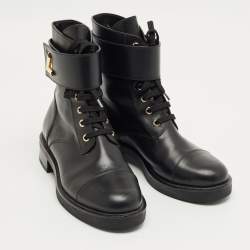 Pre Owned Louis Vuitton Black Leather Wonderland Ranger Combat Boots Size 38