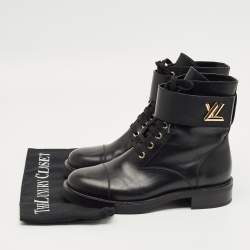 Pre Owned Louis Vuitton Black Leather Wonderland Ranger Combat Boots Size 38