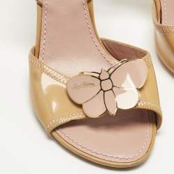 Pre Owned Louis Vuitton Beige Patent Leather Logo Slingback Sandals Size 36.5