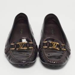 Pre Owned Louis Vuitton Burgundy Patent Leather Oxford Loafers Size 40