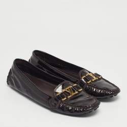 Pre Owned Louis Vuitton Burgundy Patent Leather Oxford Loafers Size 40