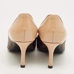 Pre Owned Louis Vuitton Brown/Beige Monogram Coated Canvas and Patent Leather Chérie Pumps Size 37