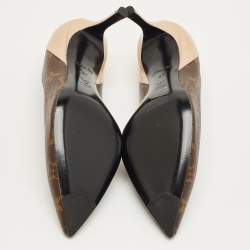 Pre Owned Louis Vuitton Brown/Beige Monogram Coated Canvas and Patent Leather Chérie Pumps Size 37