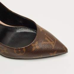 Pre Owned Louis Vuitton Brown/Beige Monogram Coated Canvas and Patent Leather Chérie Pumps Size 37