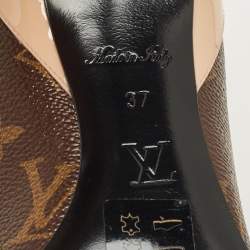 Pre Owned Louis Vuitton Brown/Beige Monogram Coated Canvas and Patent Leather Chérie Pumps Size 37