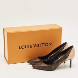 Pre Owned Louis Vuitton Brown/Beige Monogram Coated Canvas and Patent Leather Chérie Pumps Size 37