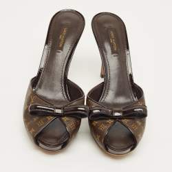 Pre Owned Louis Vuitton Brown Monogram Canvas And Patent Leather Malibu Slides Sandals Size 38