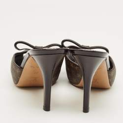 Pre Owned Louis Vuitton Brown Monogram Canvas And Patent Leather Malibu Slides Sandals Size 38