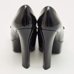 Pre Owned Louis Vuitton Black Monogram Patent Leather Bow Platform Pumps Size 38
