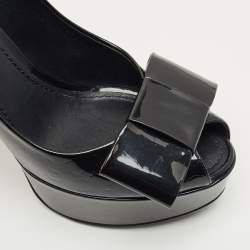 Pre Owned Louis Vuitton Black Monogram Patent Leather Bow Platform Pumps Size 38