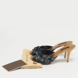 Pre Owned Louis Vuitton Blue Denim Malibu Slide Sandals Size 38.5