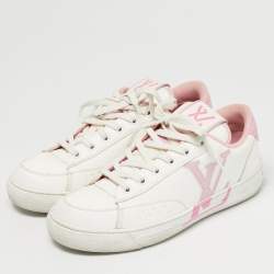 Pre Owned Louis Vuitton White/Pink Leather Charlie Low Top Sneakers Size 37