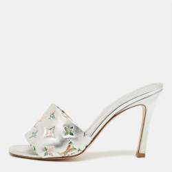 Pre Owned Louis Vuitton Silver Monogram Embellish Leather Revival Slide Sandals Size 39