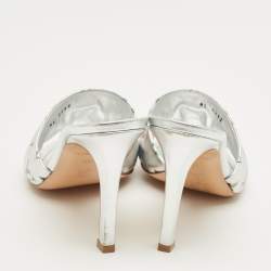 Pre Owned Louis Vuitton Silver Monogram Embellish Leather Revival Slide Sandals Size 39
