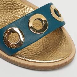 Pre Owned Louis Vuitton Green/Brown Leather Lounger Ankle Strap Open Toe Sandals Size 39.5