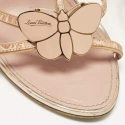 Pre Owned Louis Vuitton Pink Crocodile Leather and Lizard Leather Butterfly Wedge Sandals Size 38.5