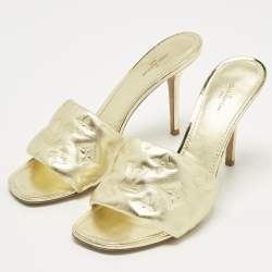 Pre Owned Louis Vuitton Gold Monogram Leather Revival Slide Sandals Size 39