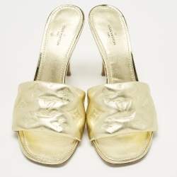 Pre Owned Louis Vuitton Gold Monogram Leather Revival Slide Sandals Size 39