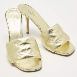 Pre Owned Louis Vuitton Gold Monogram Leather Revival Slide Sandals Size 39