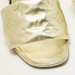 Pre Owned Louis Vuitton Gold Monogram Leather Revival Slide Sandals Size 39