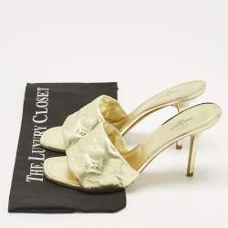 Pre Owned Louis Vuitton Gold Monogram Leather Revival Slide Sandals Size 39