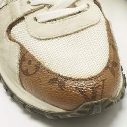 Pre Owned Louis Vuitton White Monogram Canvas and Mesh Run Away Lace Up Sneakers Size 36