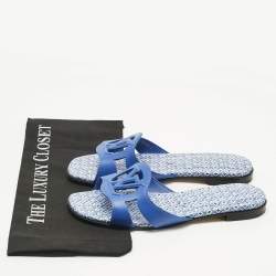 Pre Owned Louis Vuitton Blue Leather LV Isola Flat Slides Size 39