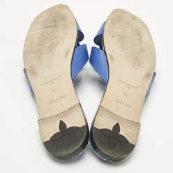 Pre Owned Louis Vuitton Blue Leather LV Isola Flat Slides Size 39