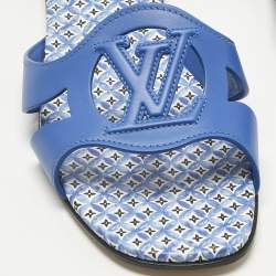 Pre Owned Louis Vuitton Blue Leather LV Isola Flat Slides Size 39