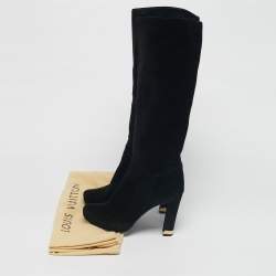 Pre Owned Louis Vuitton Black Suede Knee Length Boots Size 35
