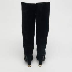 Pre Owned Louis Vuitton Black Suede Knee Length Boots Size 35