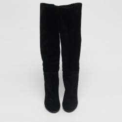 Pre Owned Louis Vuitton Black Suede Knee Length Boots Size 35