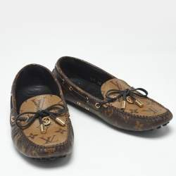 Pre Owned Louis Vuitton Brown Monogram Canvas and Leather Gloria Loafers Size 37