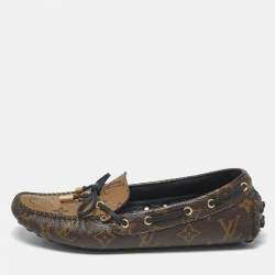 Pre Owned Louis Vuitton Brown Monogram Canvas and Leather Gloria Loafers Size 37