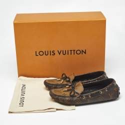 Pre Owned Louis Vuitton Brown Monogram Canvas and Leather Gloria Loafers Size 37