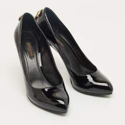 Pre Owned Louis Vuitton Black Patent Leather Lock It Pumps Size 36.5